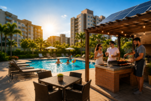 Churrasco, piscina e energia solar: por que o lazer do condomínio também depende do sol